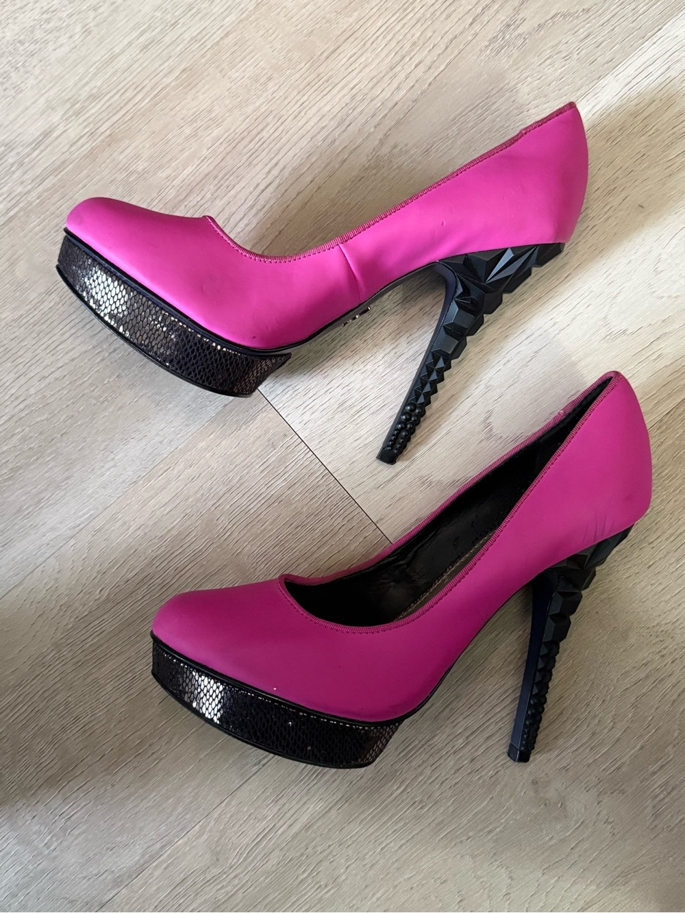 Bright Pink Sculpted Stiletto Platform Pumps